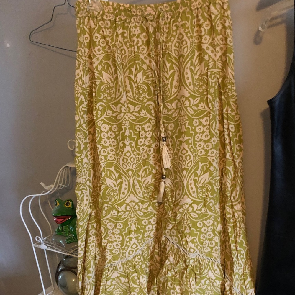 Nine Lives Bazaar Olive Floral Maxi Skirt